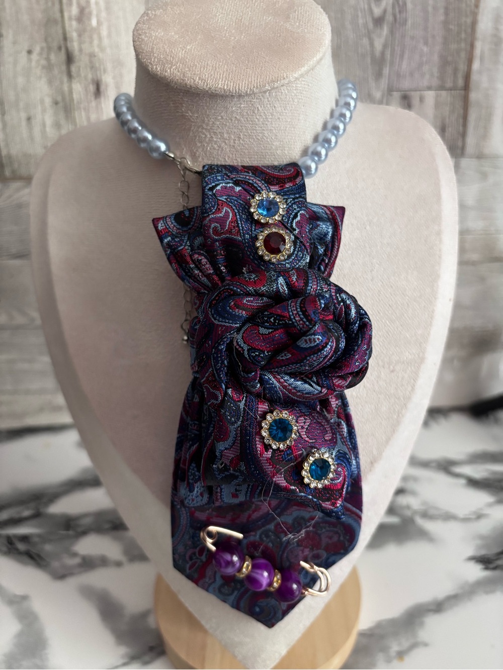 Handmade Purple Paisley Statement Necklace Scarf